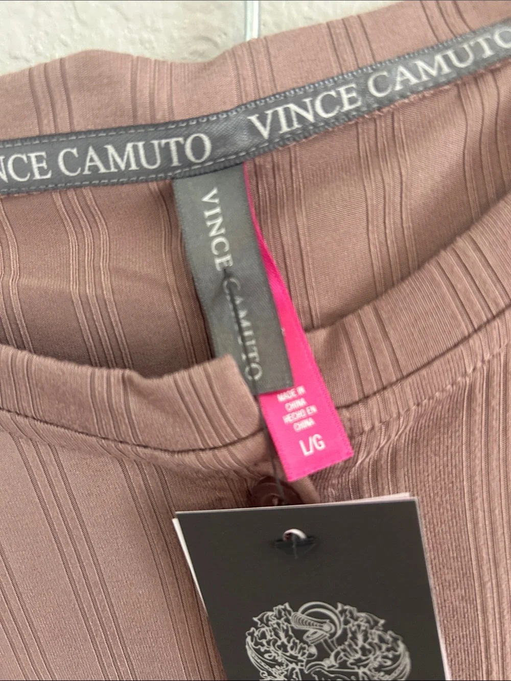 Vince Camuto Mauve Ribbed Button-Front Pajama Set